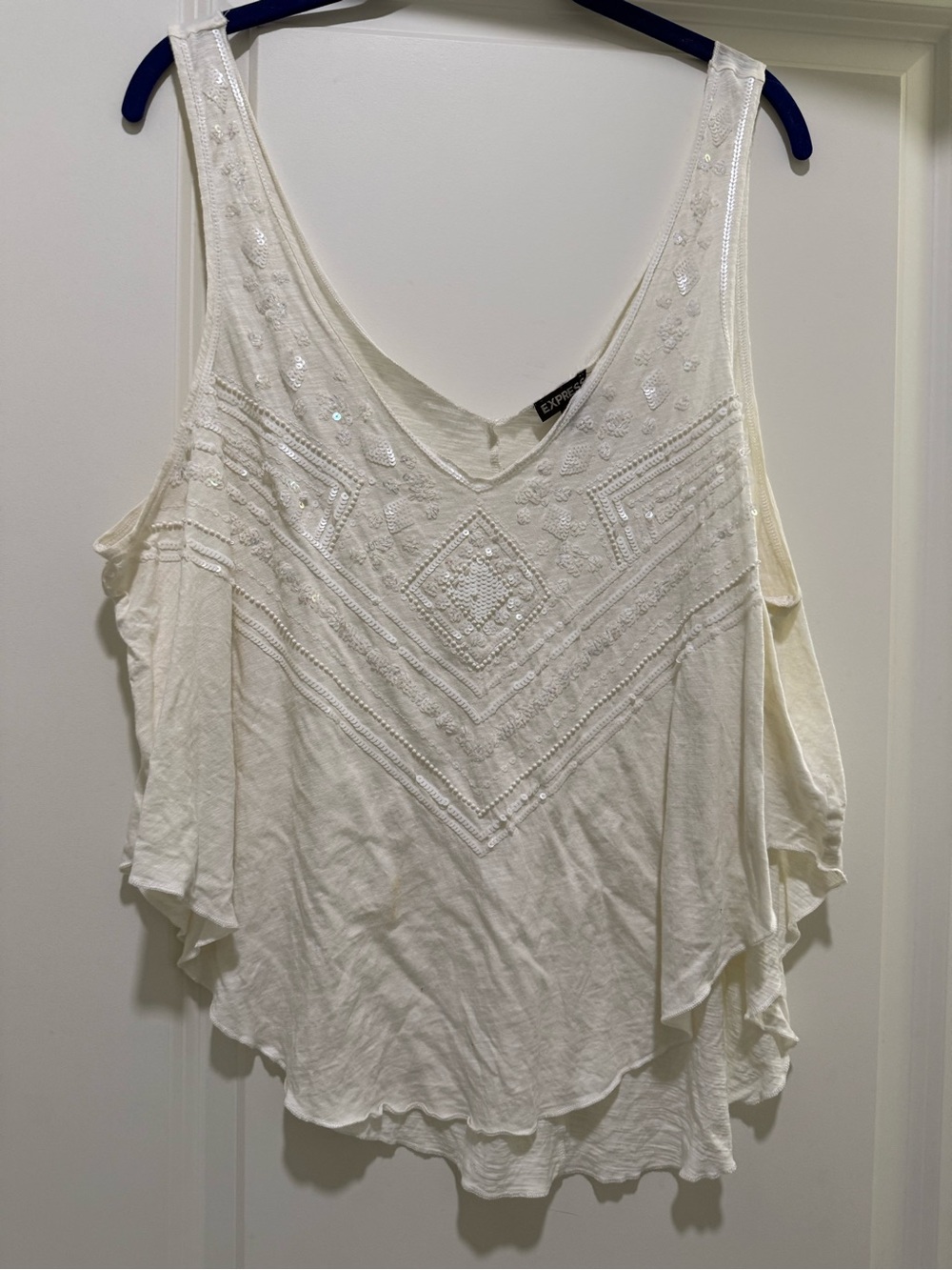 Express White Embellished Cold-Shoulder Camisole